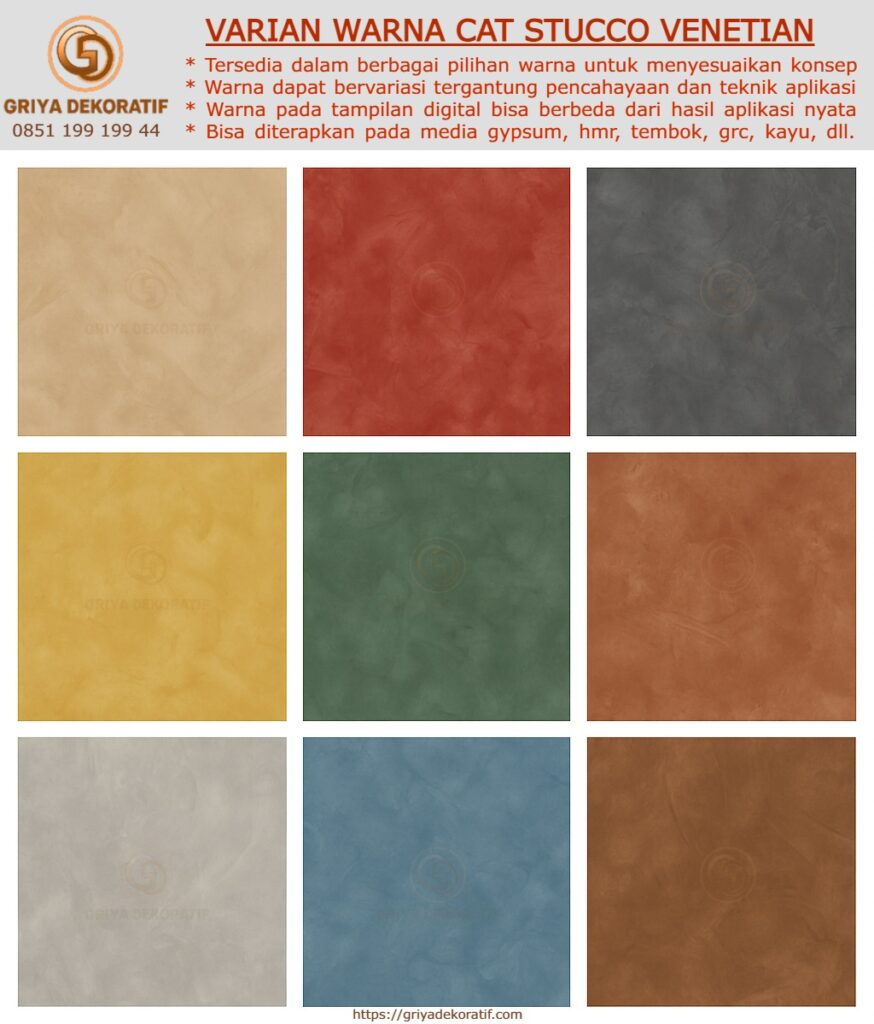 Contoh warna dan tekstur cat dekoratif Stucco Venetian Plaster