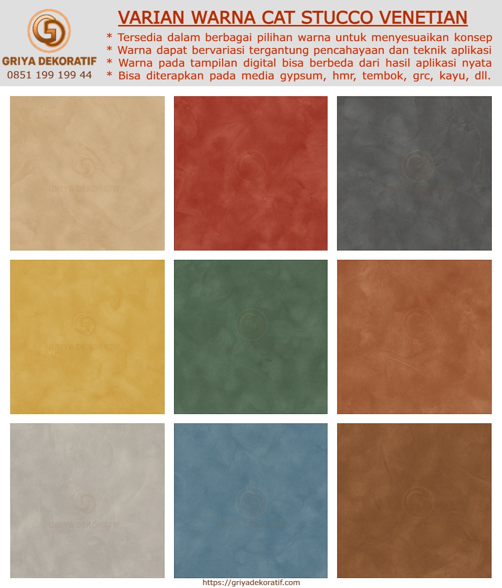 Contoh warna dan tekstur cat dekoratif Stucco Venetian Plaster