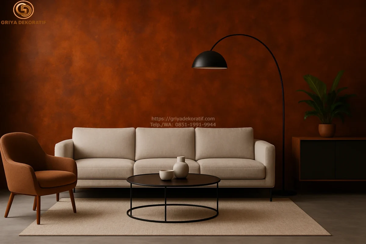 Dinding dengan hasil cat efek karat Corten Rust