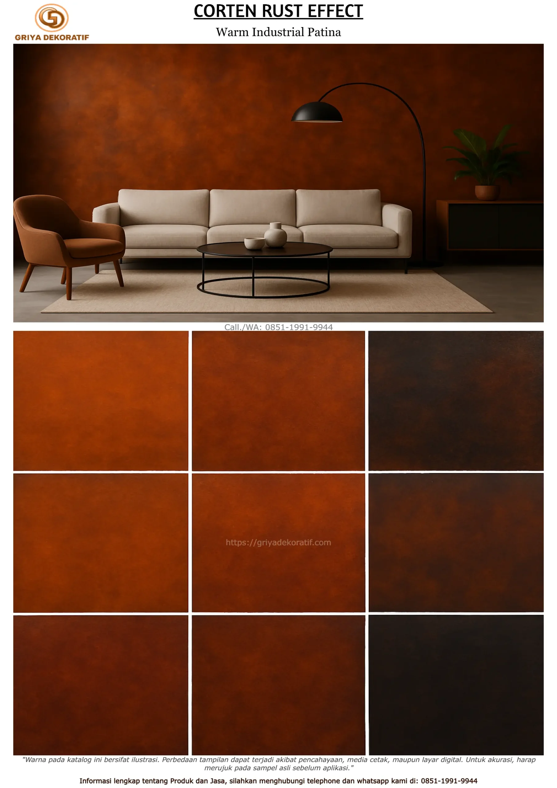contoh ilustrasi gambar katalog cat motif karat - corten rust effect 1