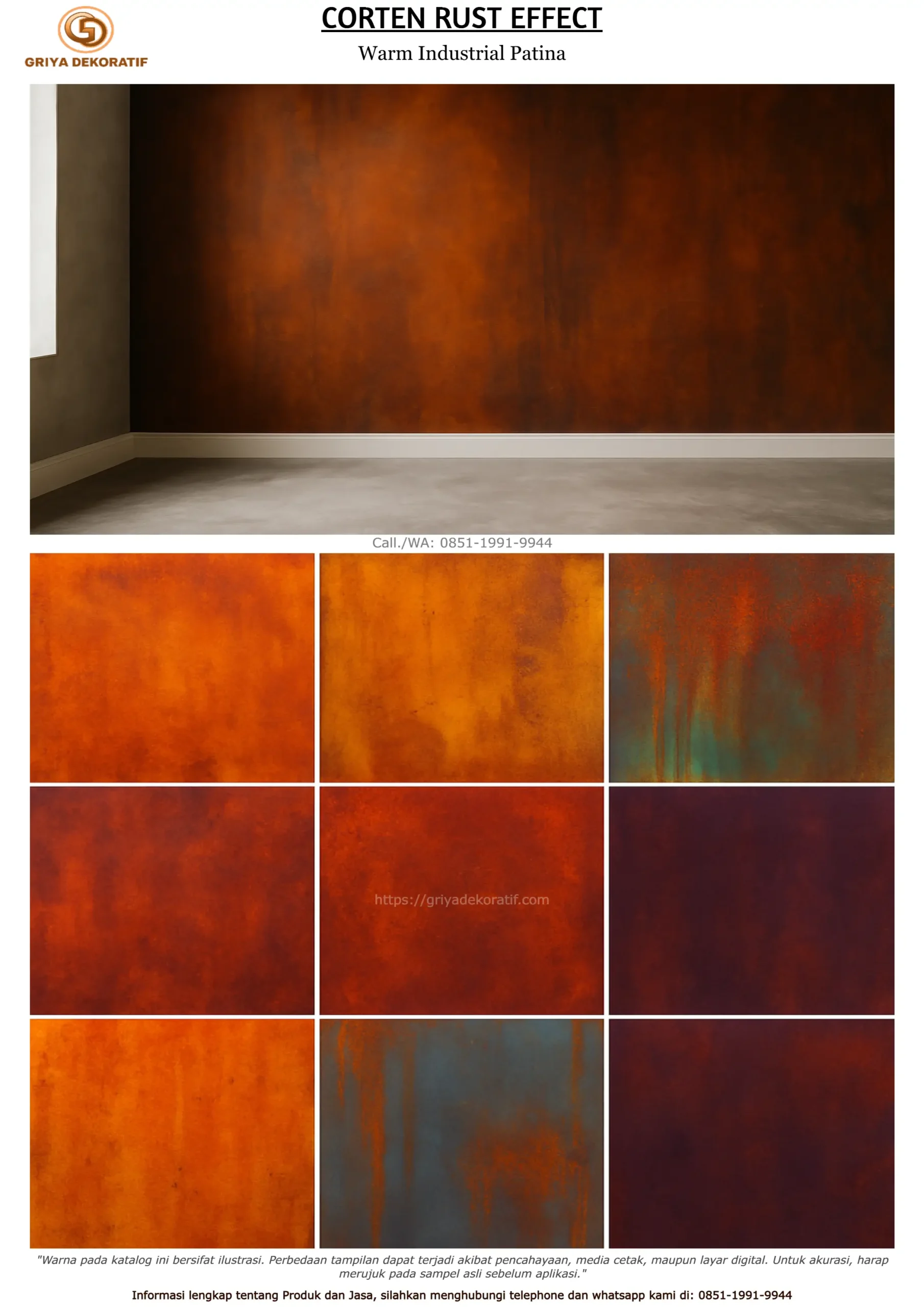 contoh ilustrasi gambar katalog cat motif karat - corten rust effect 2