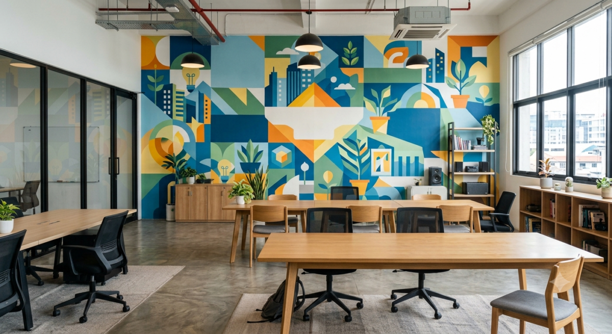 Cat Dekoratif untuk Co-Working Space Suasana Kerja Inspiratif